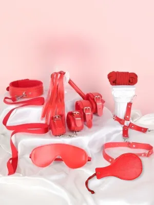 10 PCS RED LEATHER BDSM & BONDAGE KIT