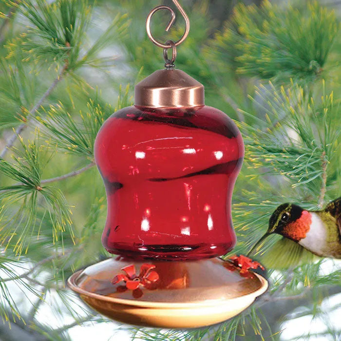 14 oz. Ruby Glass Hummingbird Feeder