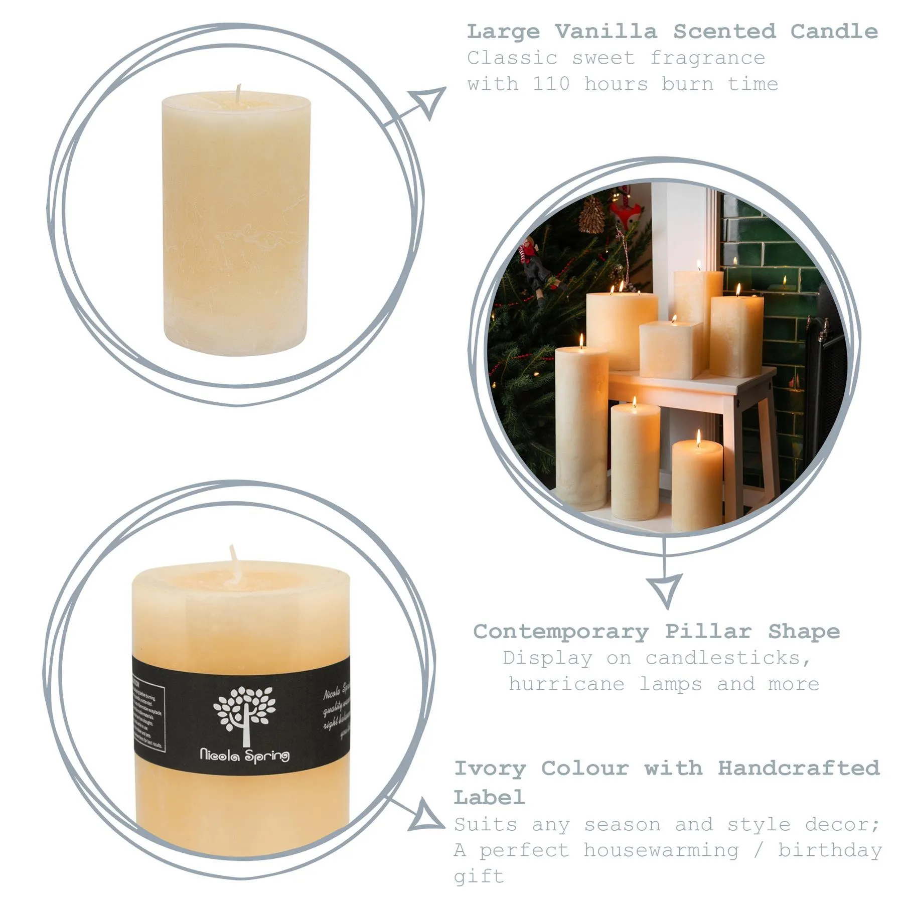 14.5cm Vanilla Round Pillar Candle - By Nicola Spring