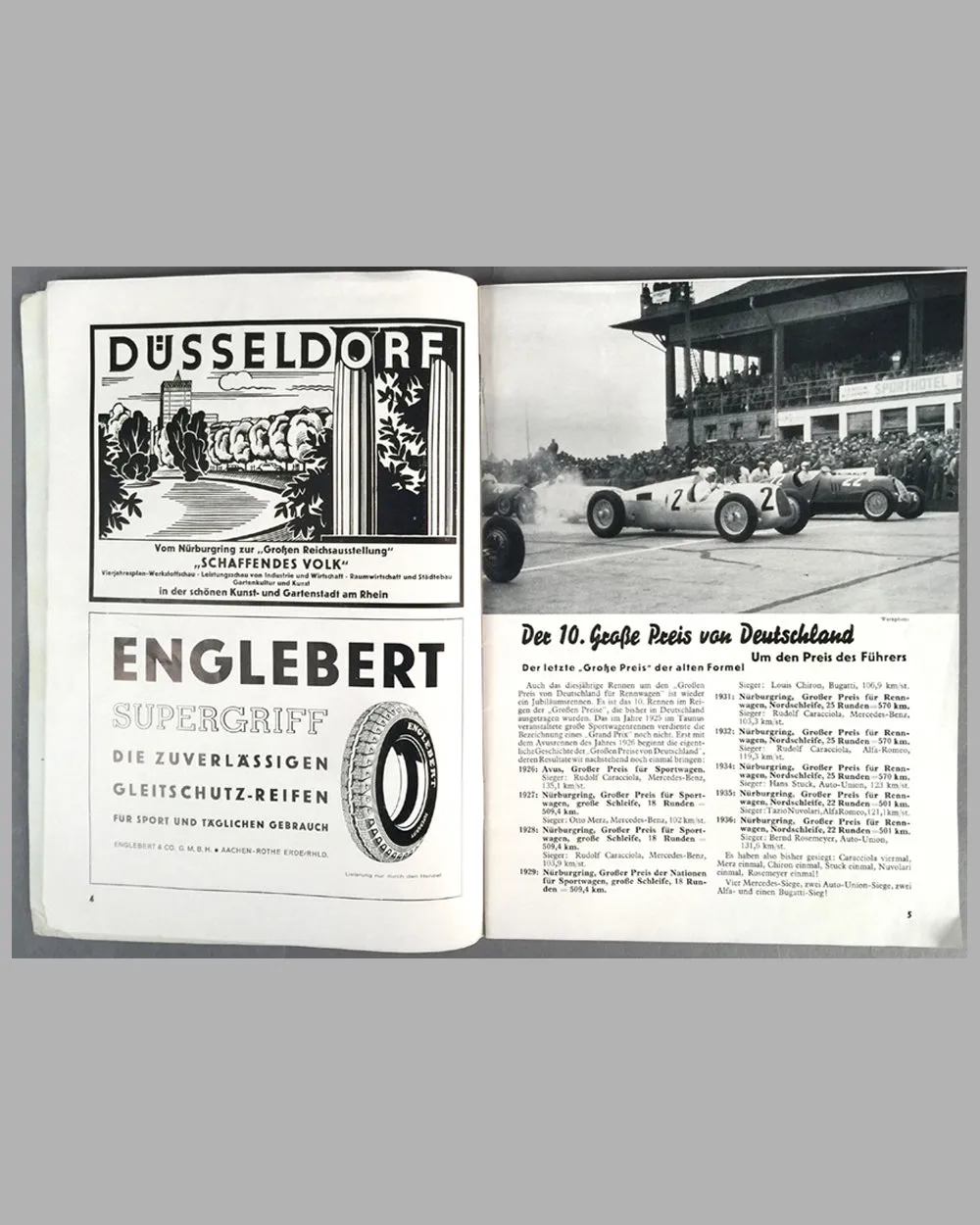 1937 Grand Prix of Germany original race program , autographed by John Fitch