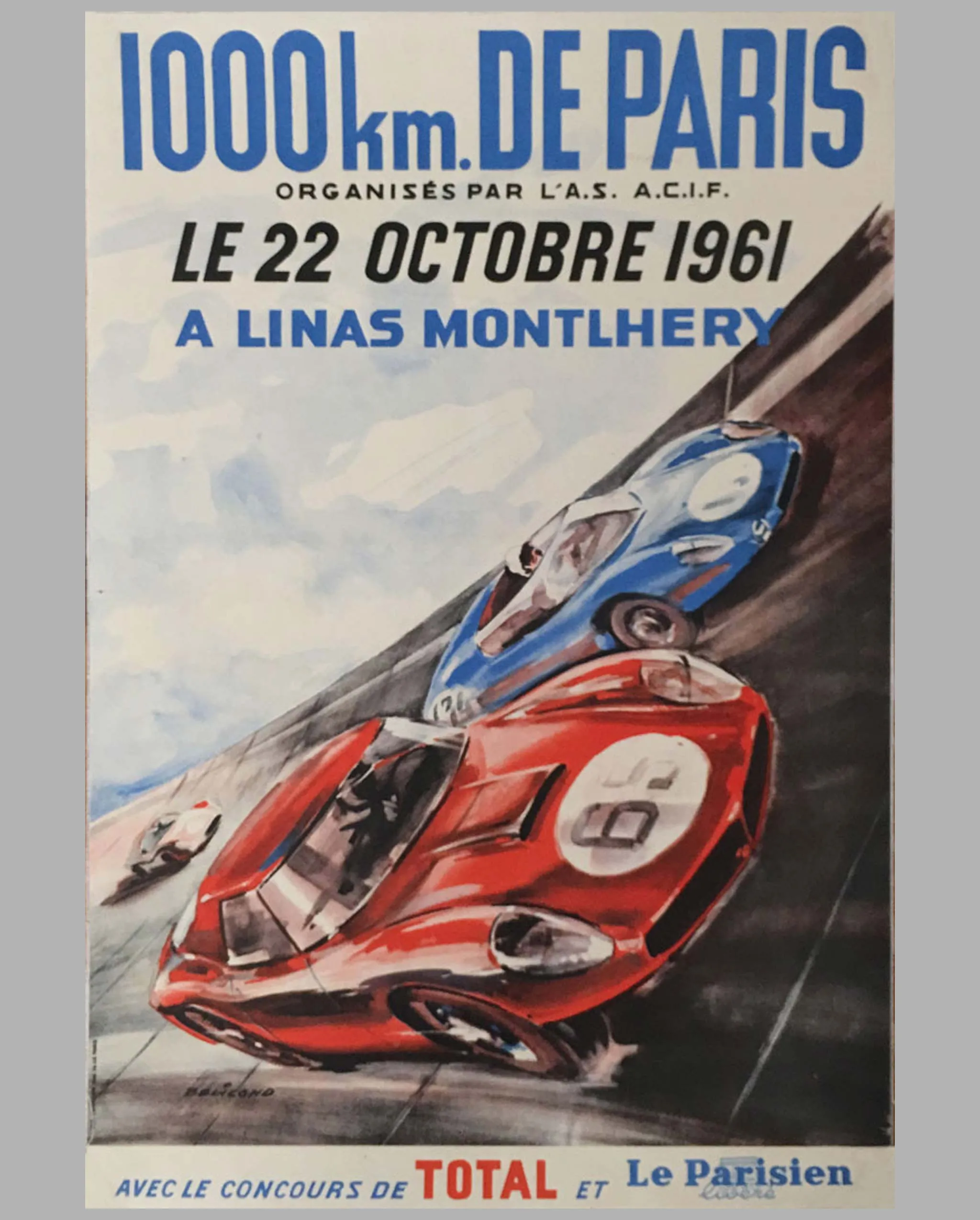 1961 - 1000 km de Paris original event poster by Beligond