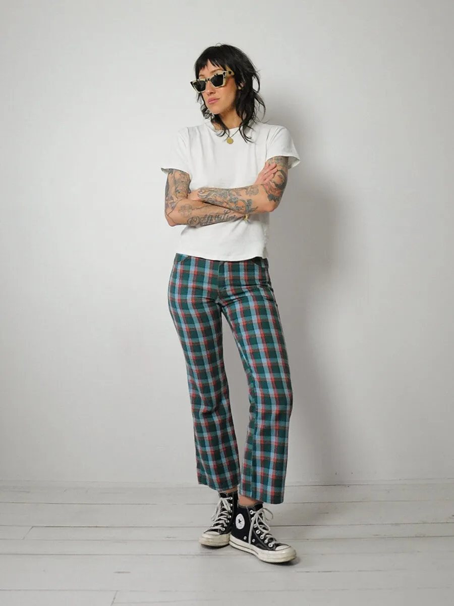 1970's Tartan Plaid Flared Jeans 27x27