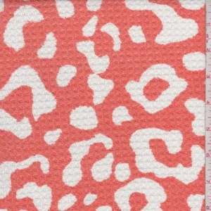 2 1/2 YD PC-Coral/White Animal Print Bubble Thermal Knit Fabric