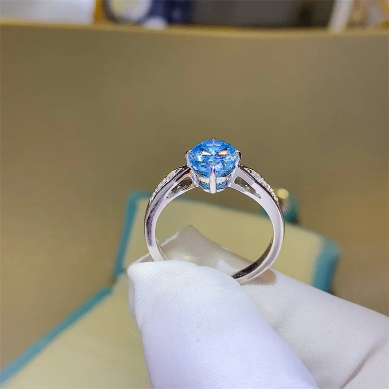 2 Carat Moissanite 925 Sterling Silver Ring Blue