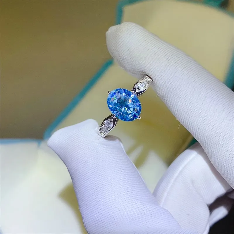 2 Carat Moissanite 925 Sterling Silver Ring Blue