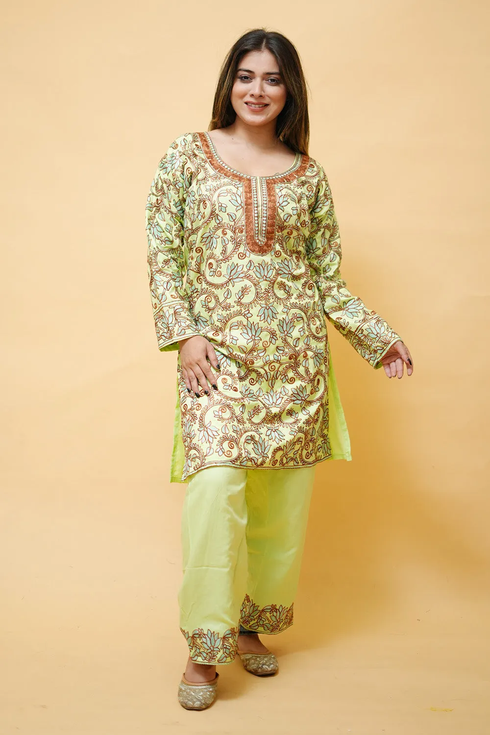 Aari Work Stitched  Salwar Kameez With  Heavy Jaal Pattern.