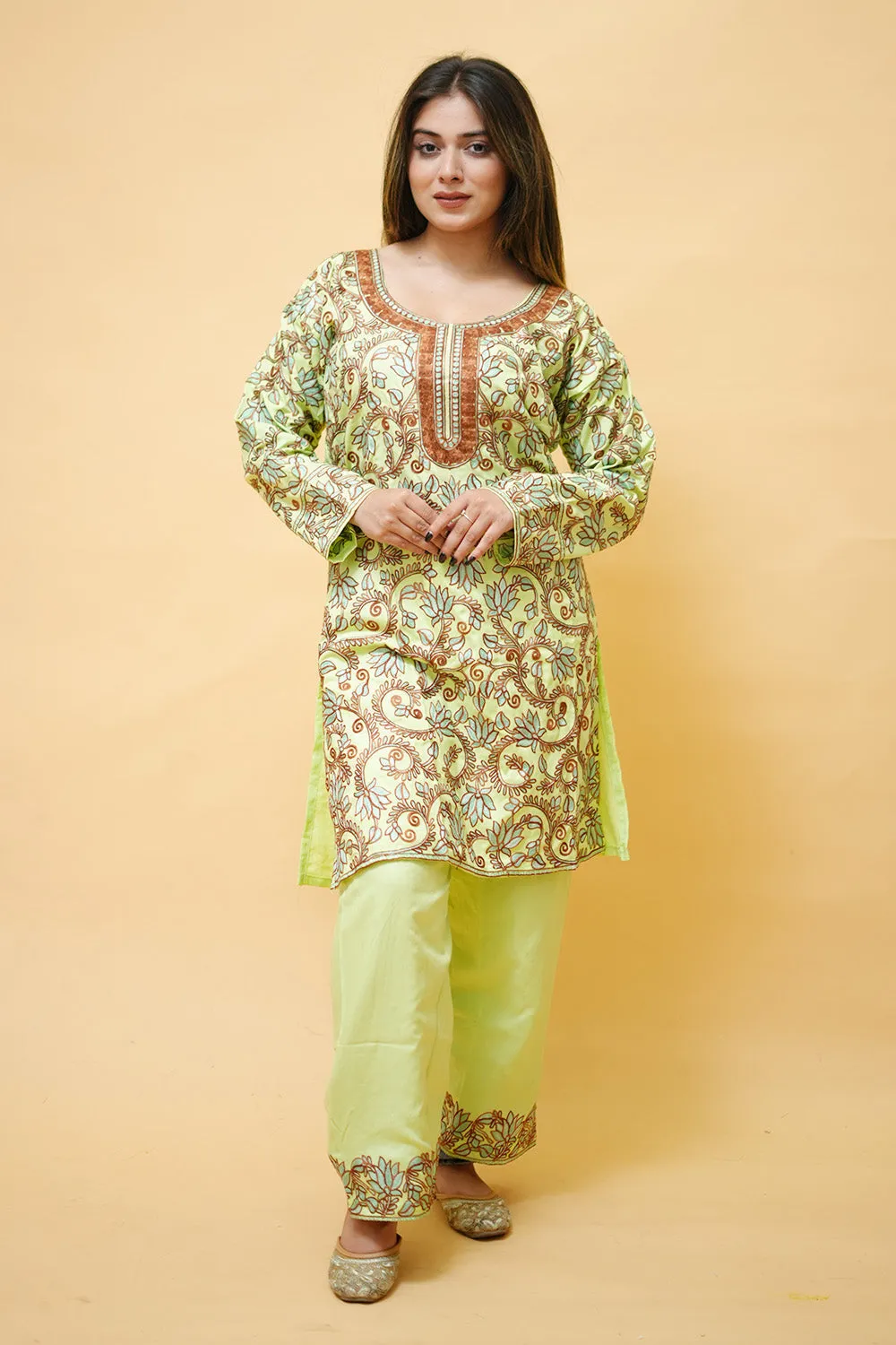 Aari Work Stitched  Salwar Kameez With  Heavy Jaal Pattern.