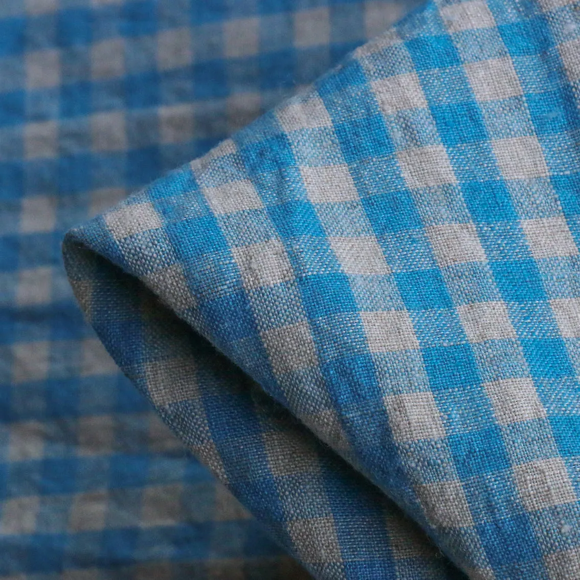 Abby Check Azure Washed Linen