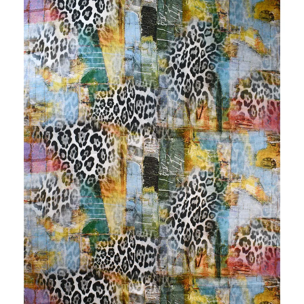 Abstract Animal Print Collage Digital Print Linen Shirting Multi