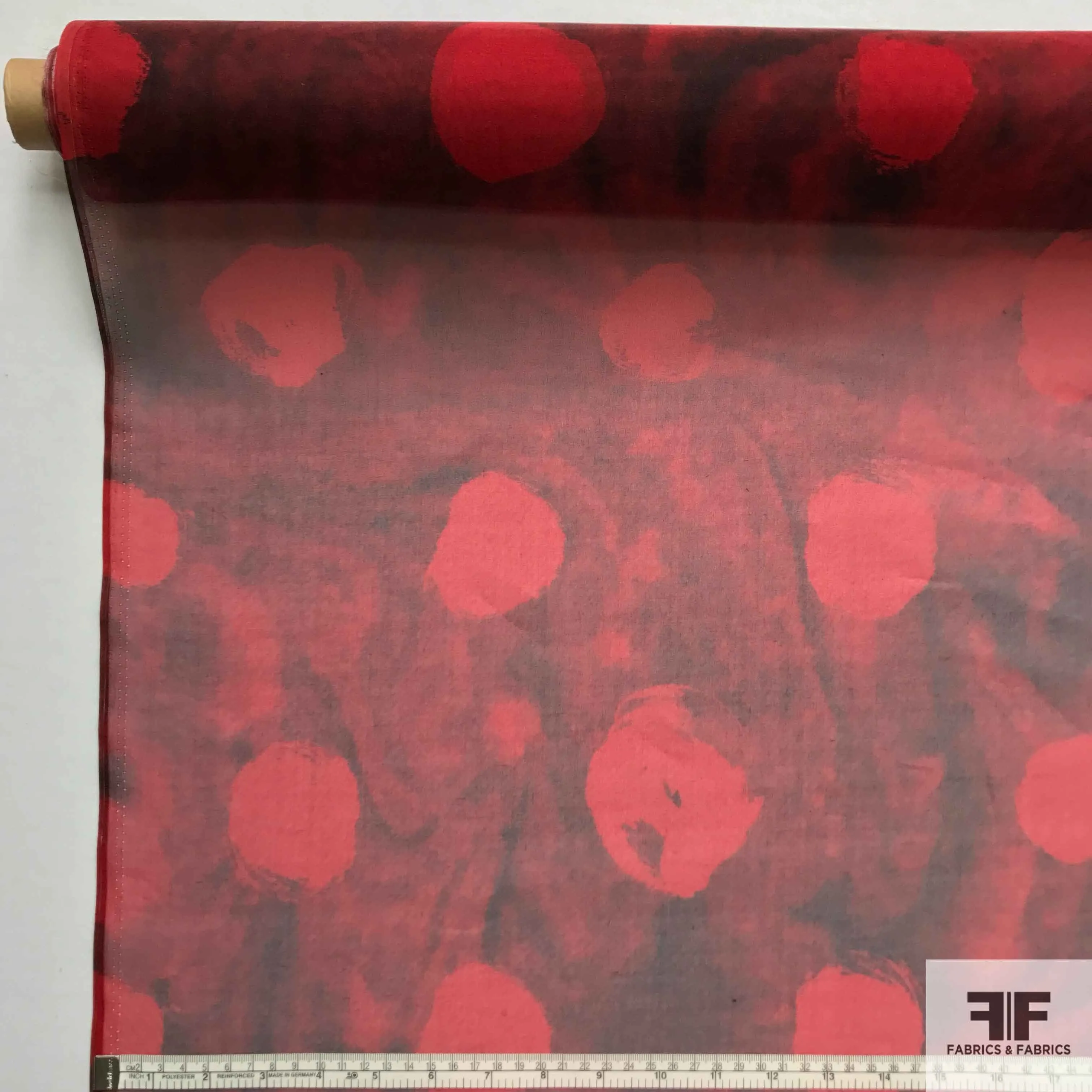 Abstract Watercolor Printed Silk Organza - Red/Black