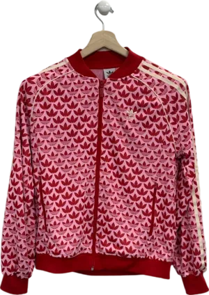 Adidas Red Pink Trefoil Print Track Jacket UK 12-14