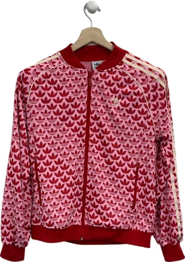 Adidas Red Pink Trefoil Print Track Jacket UK 12-14