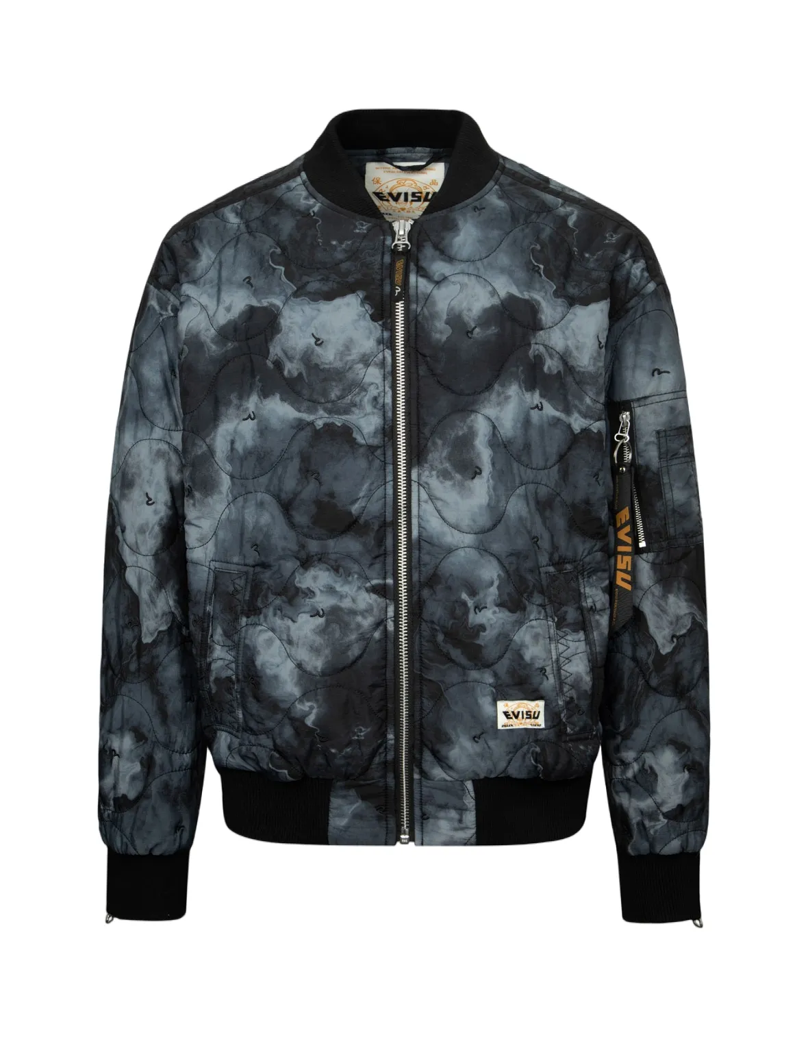 Allover Seagull Embroidery Tie-Dye Loose Fit Padded Bomber Jacket