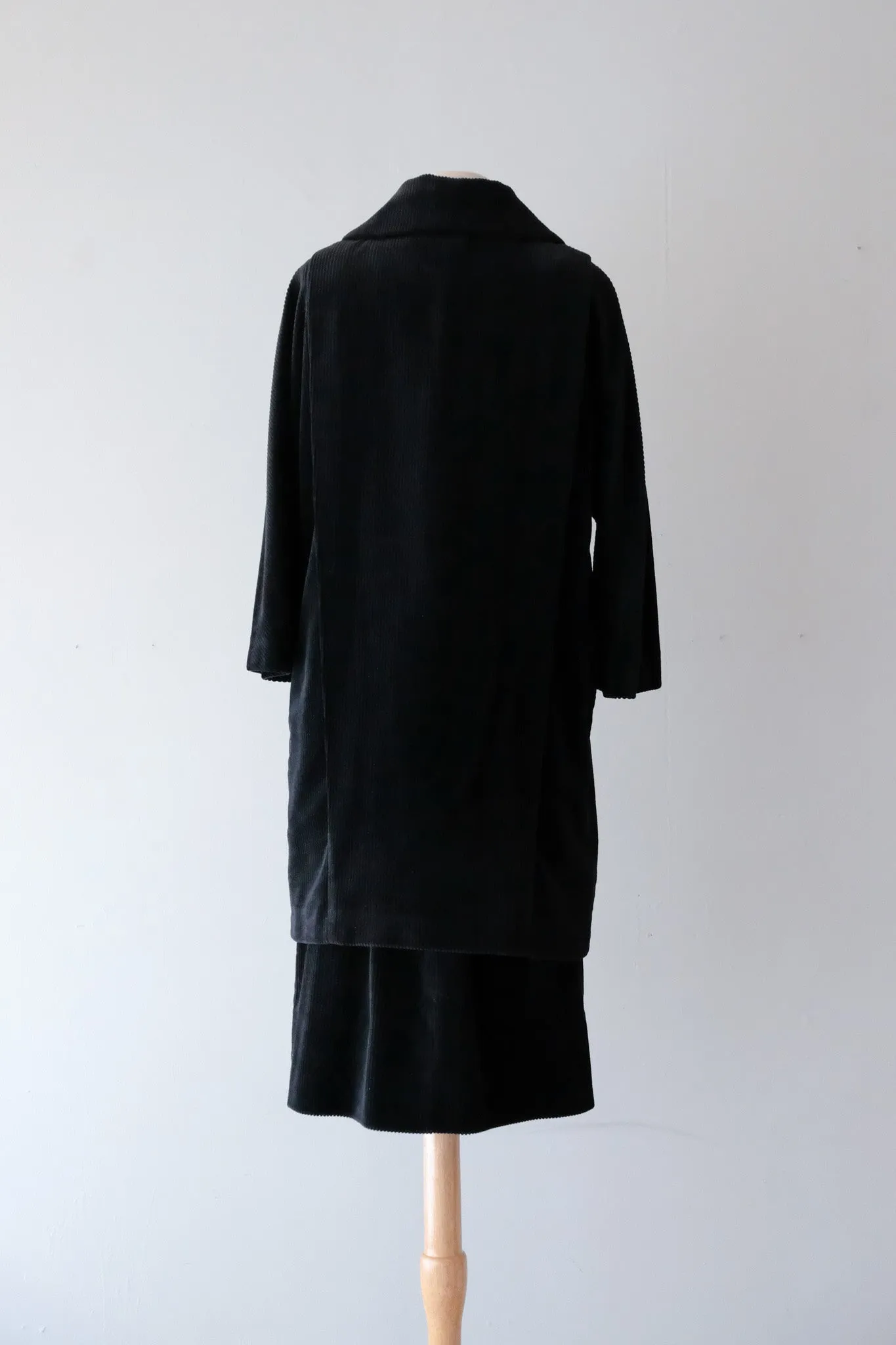 Amazing 1960's Black Corduroy Chore Coat and Skirt Set By Tabak / Sz S