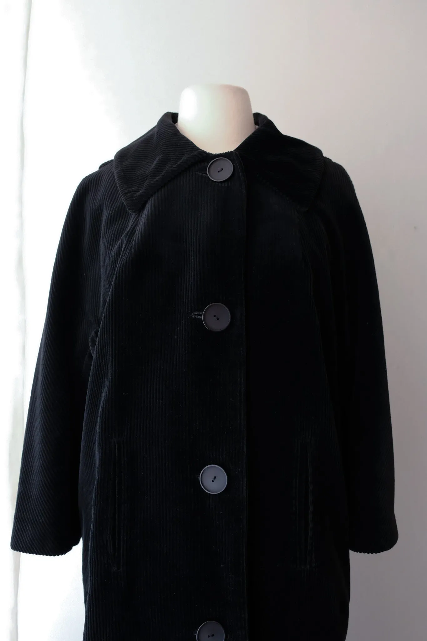 Amazing 1960's Black Corduroy Chore Coat and Skirt Set By Tabak / Sz S