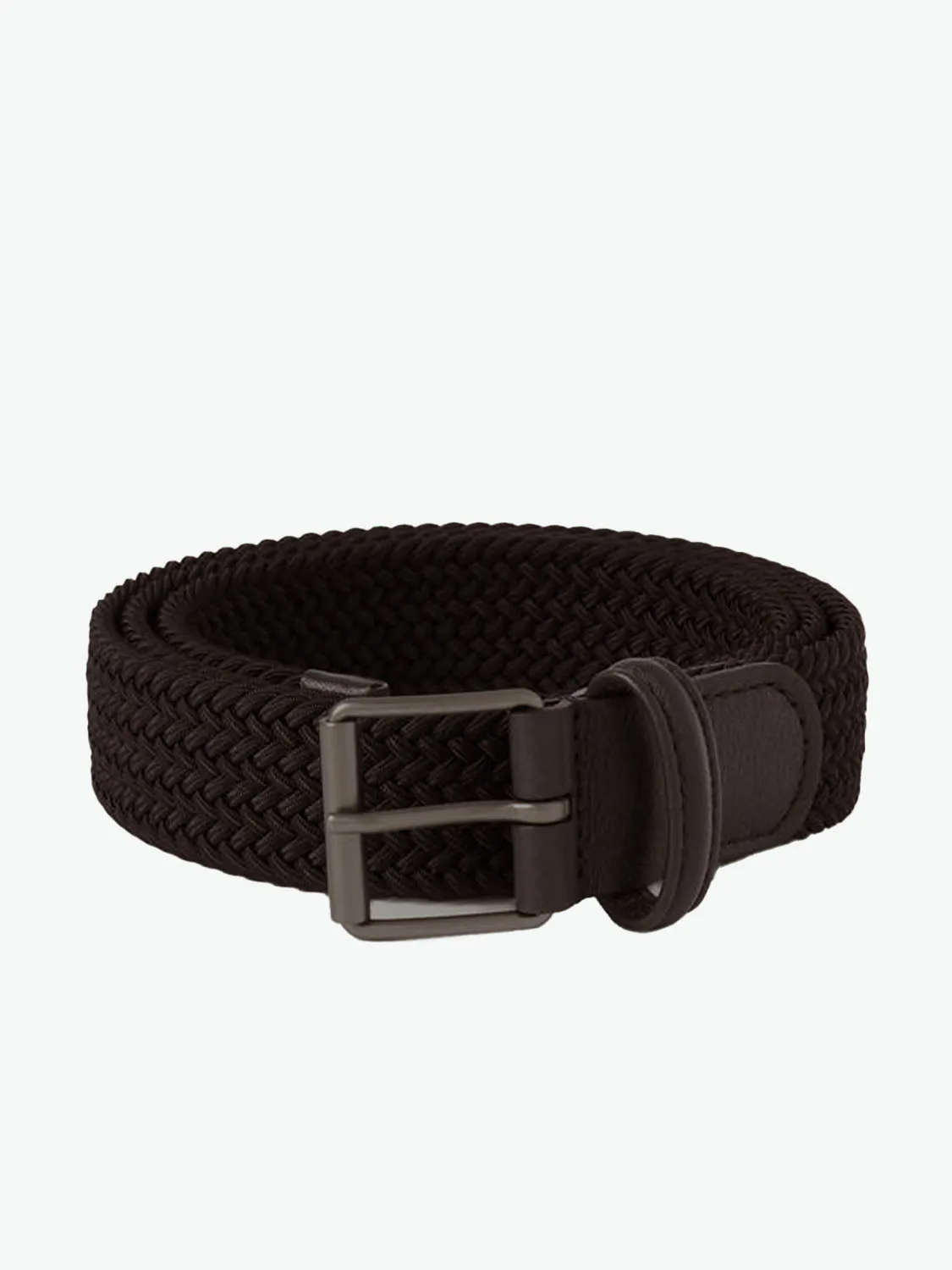 Anderson's Leather-Trimmed Woven Belt Dark Brown