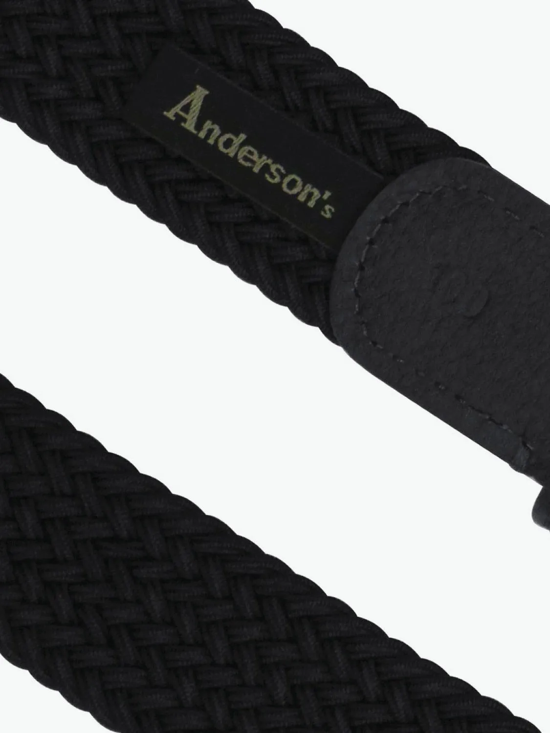 Anderson's Leather-Trimmed Woven Belt Navy Blue