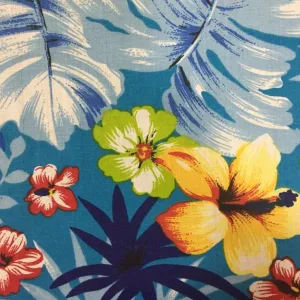 Aqua Hawaiian Print Poly Cotton Fabric