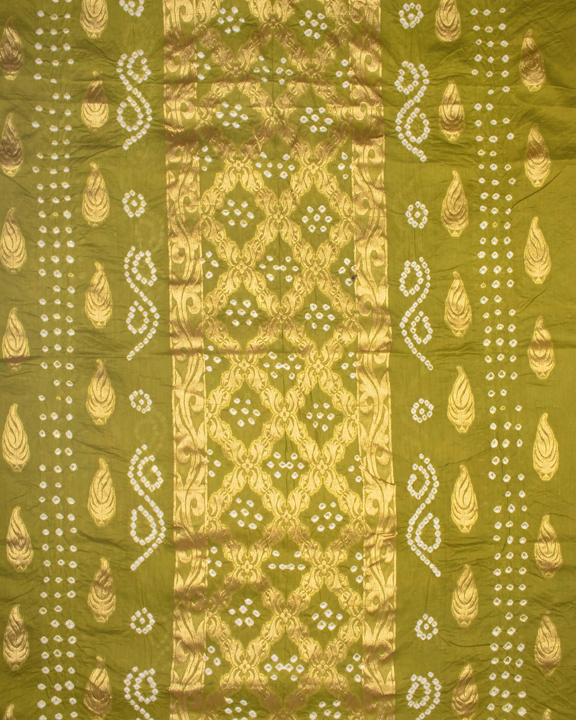 Avacado Green Kutchi Bandhani Unstitched Cotton Suit With Dupatta