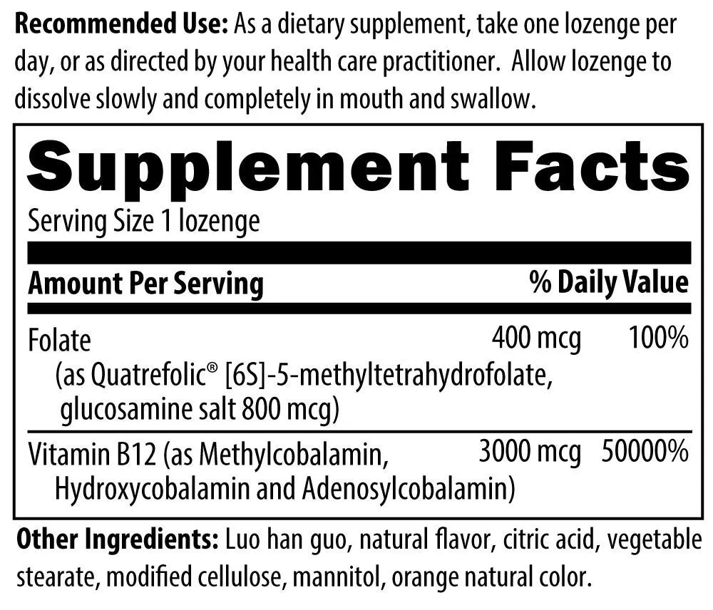 B12 Tri-Cobolamin plus 5-MTHF Folate - 60 Lozenges - Non-GMO