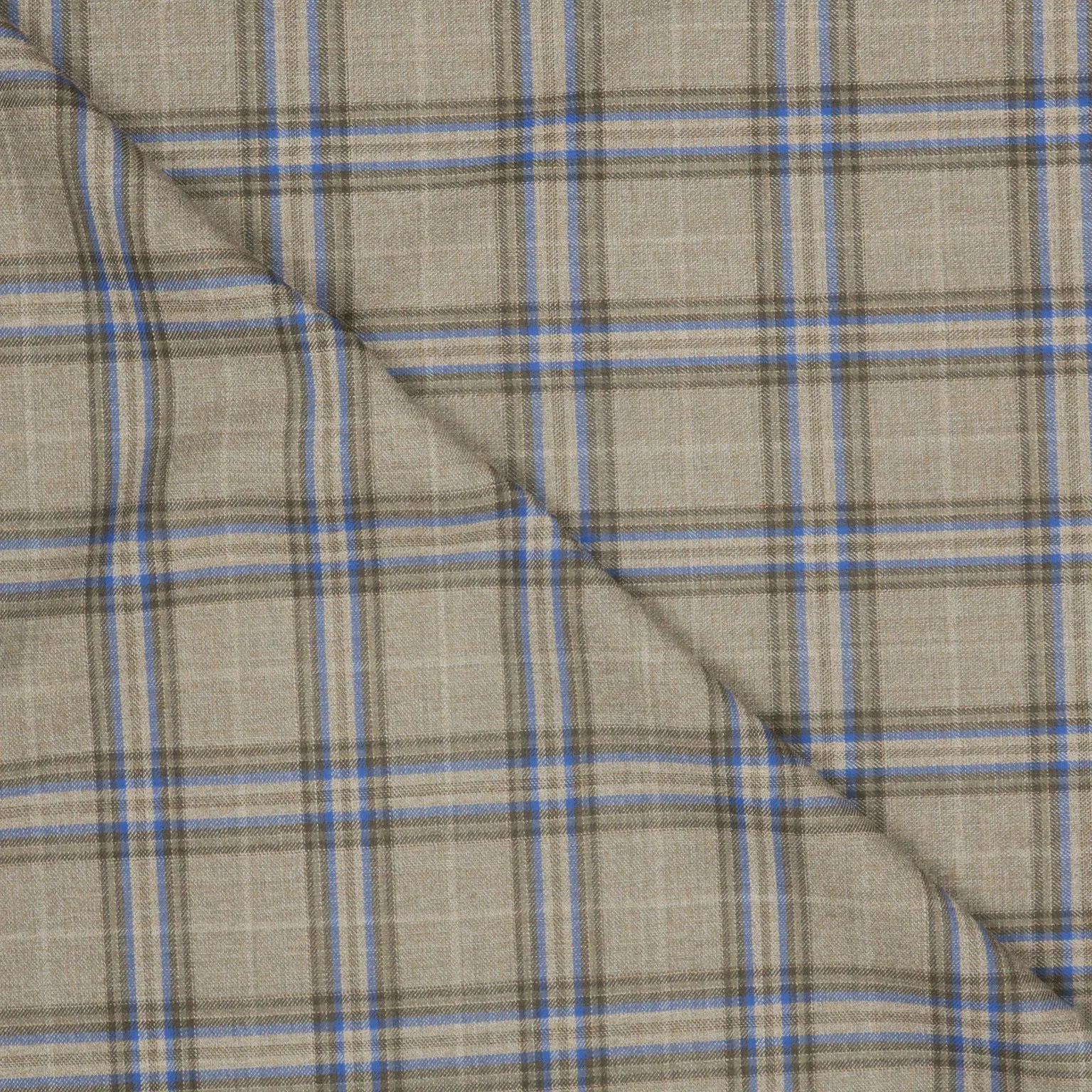 Beige and Blue Windowpane Diamond Emerald Super 130's Wool Ariston Fabric