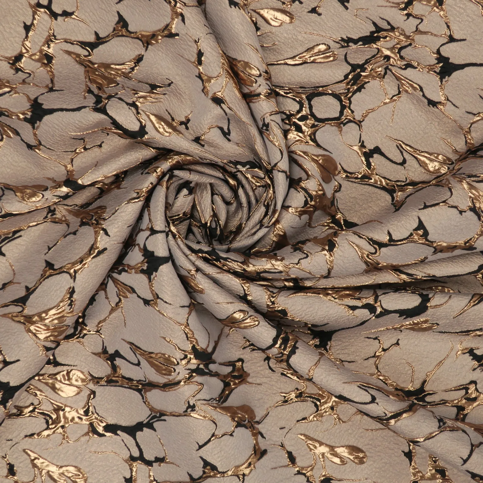 Beige with Gold and Black Abstract Brocade Fabric