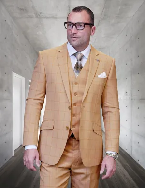 Modern Fit Camel 3-Piece Suit in Bergamo