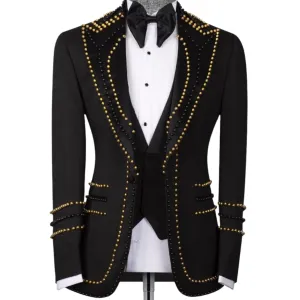 Black And Gold Beaded Lined Suit