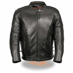 Black Leather Side Lace Vented Scooter Jacket