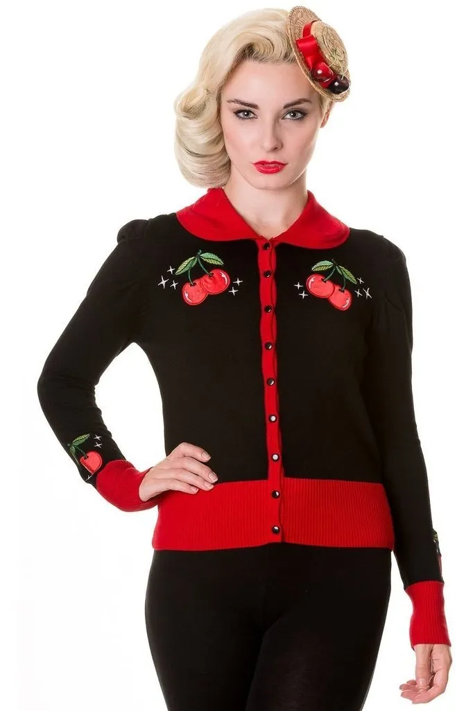 Black Red Vintage Cherry Cardigan