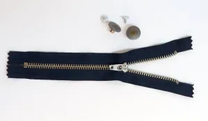 Blue Jeans Zipper with Brass Jeans Button Set