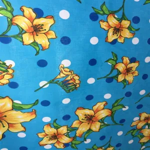 Blue Lily Flowers Poly Cotton Fabric