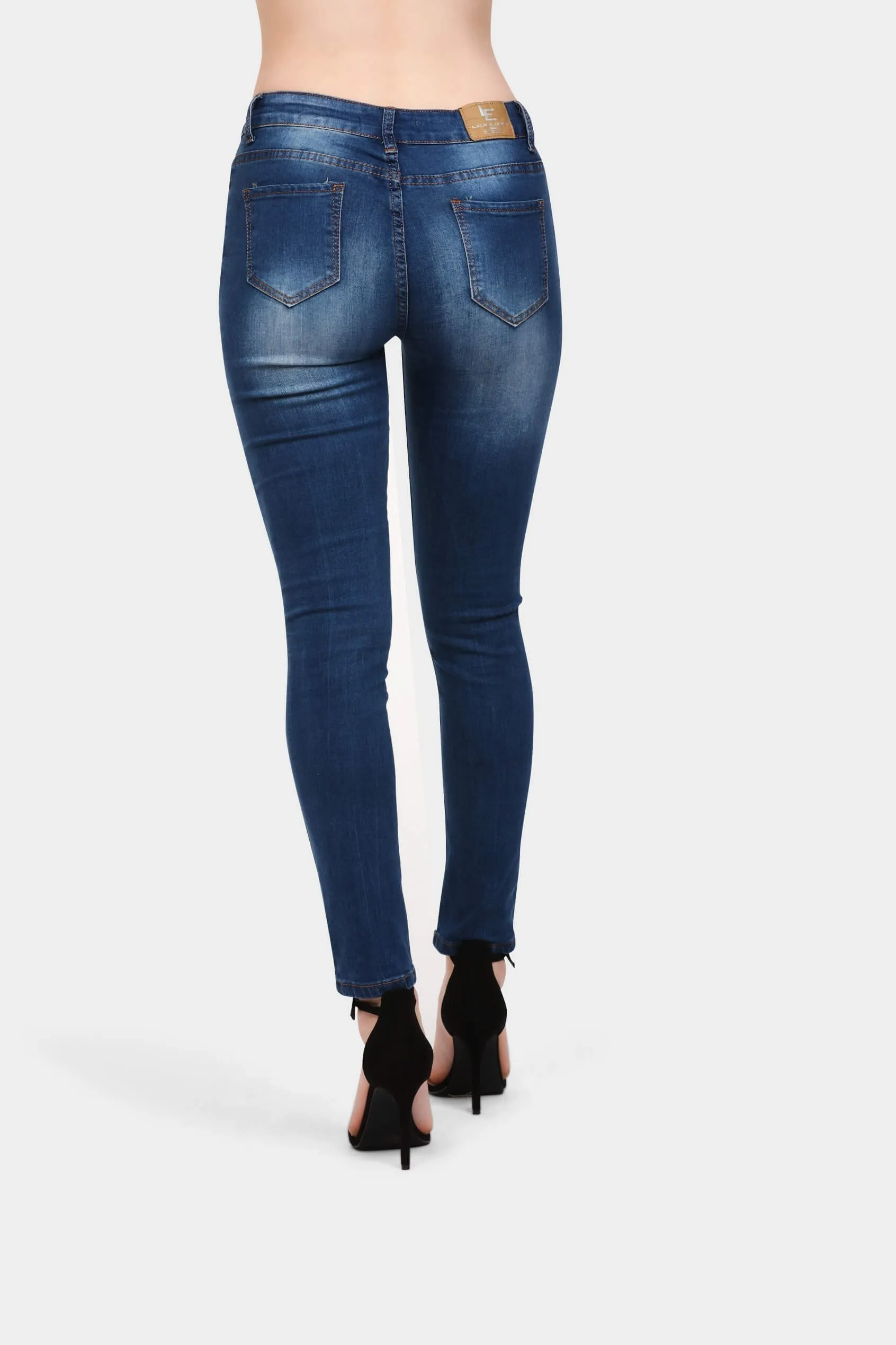 Blue Mid Rise Skinny Leg Basic Jeans