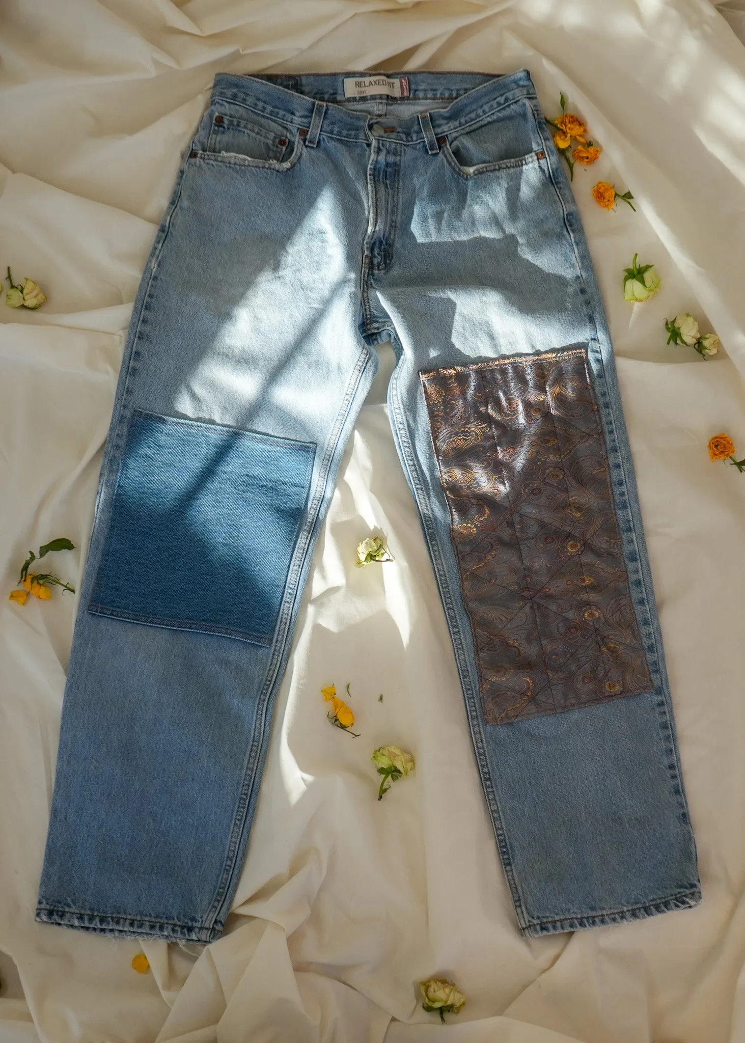 Brocade & Denim Patchwork Jeans (W 42)