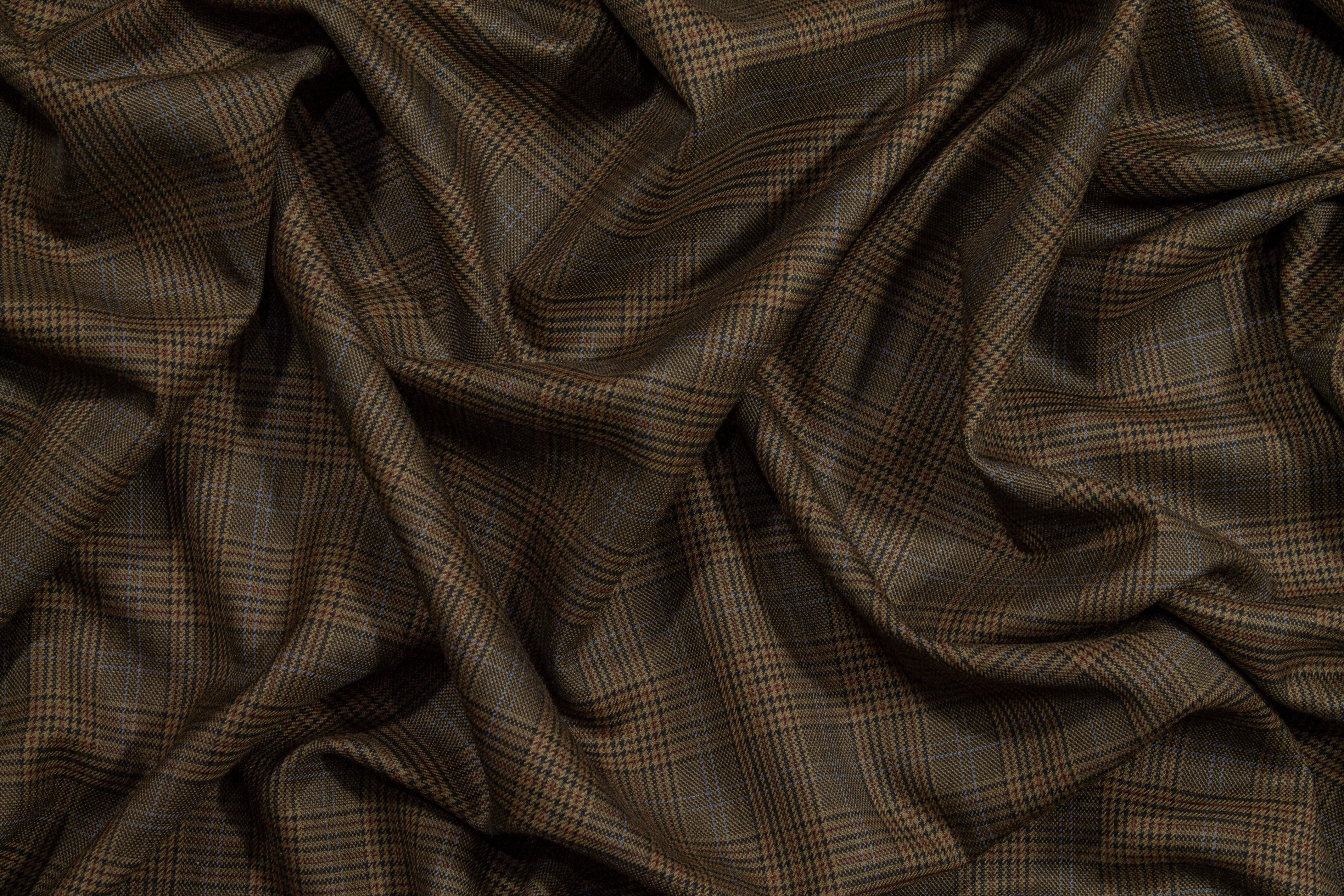 Brown Glen Check Italian Wool Suiting