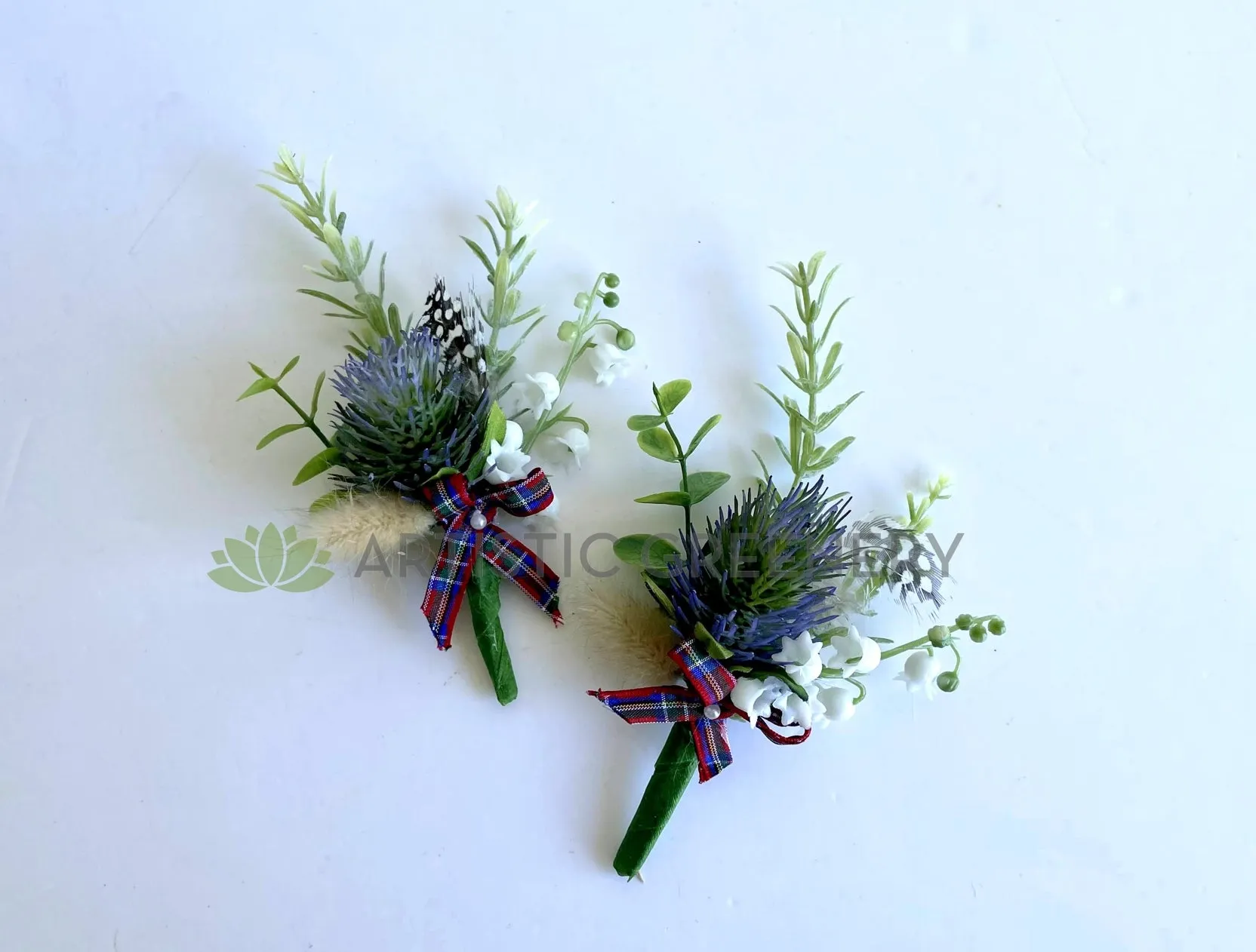 Buttonhole - Scottish Thistle & Guinea Fowl Feather (Product Code: BH006 Robyn)