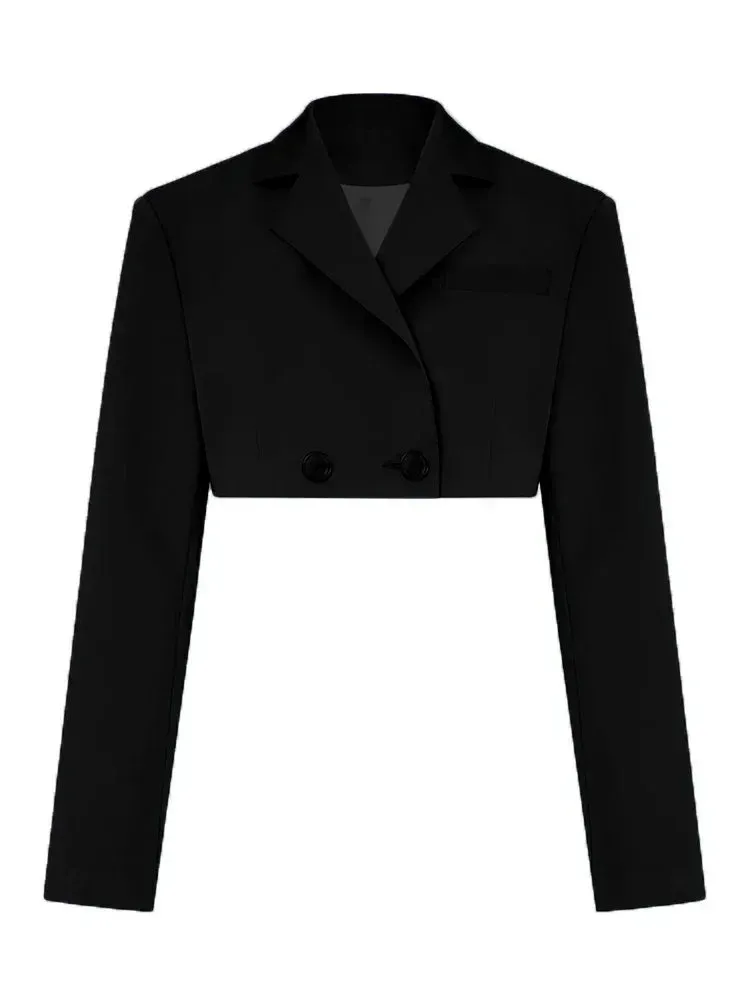 Casual New Black Matching Cropped Skirt Blazer Street Jacket