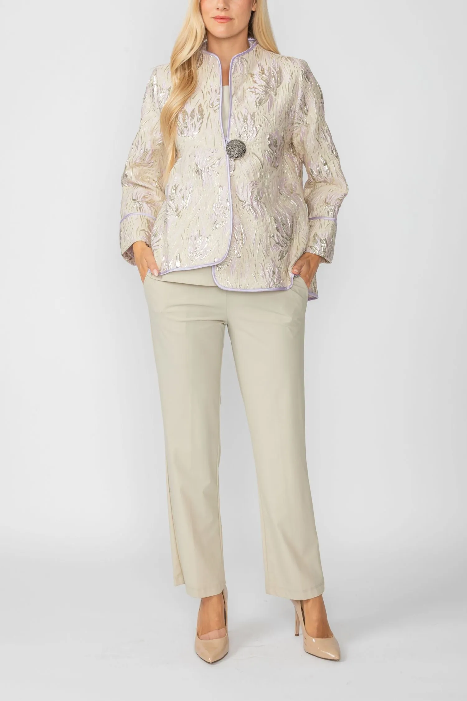 Champagne One Button Front Jacquard Jacket