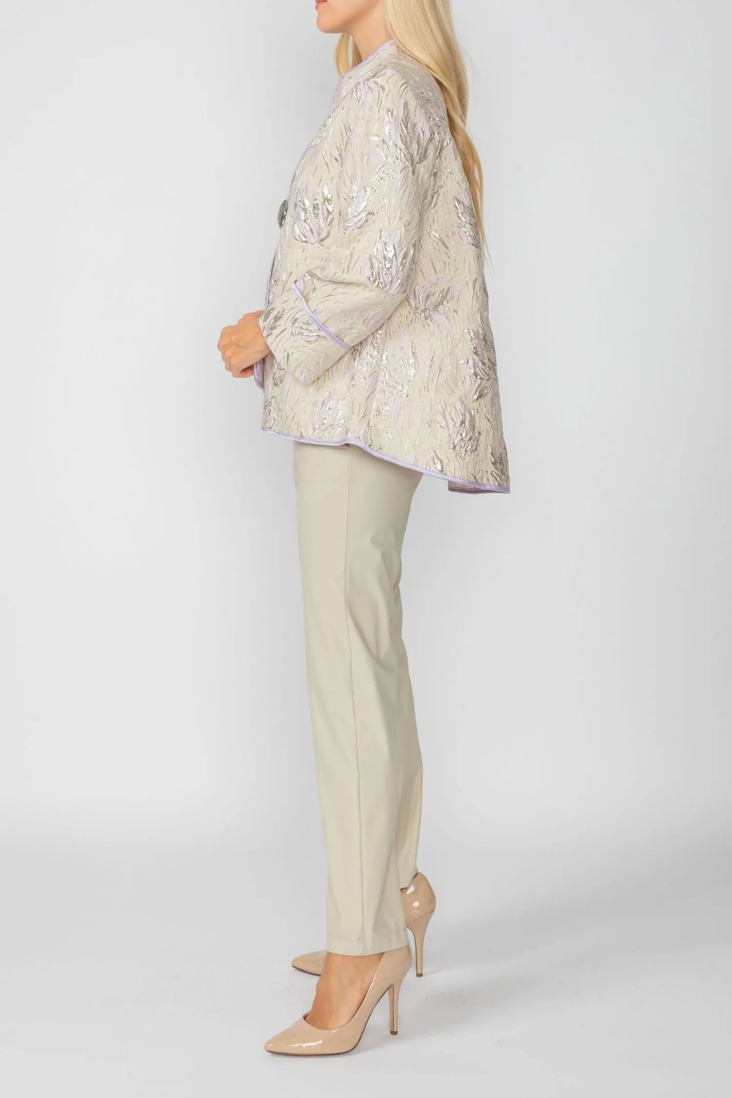 Champagne One Button Front Jacquard Jacket