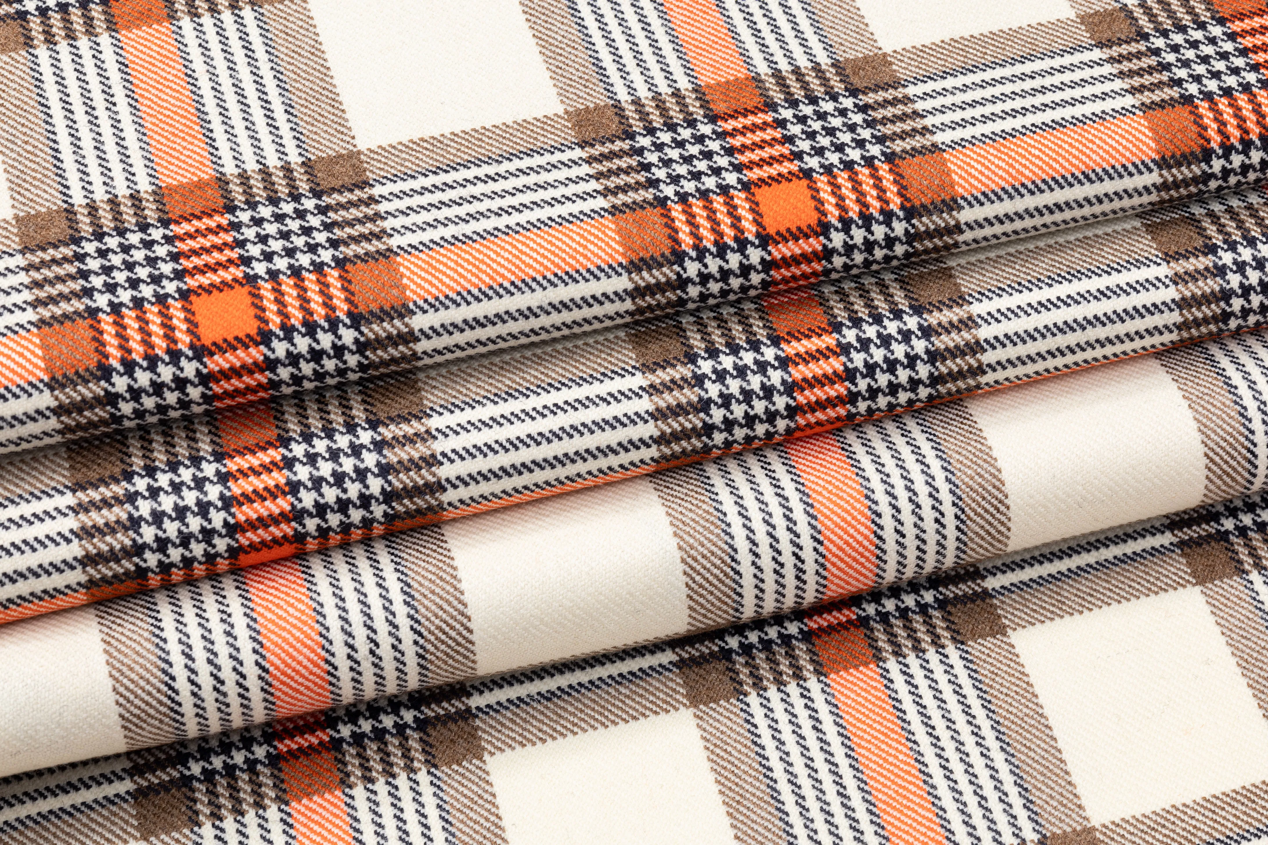 Checked Italian Wool Suiting - Orange / Brown / Ivory