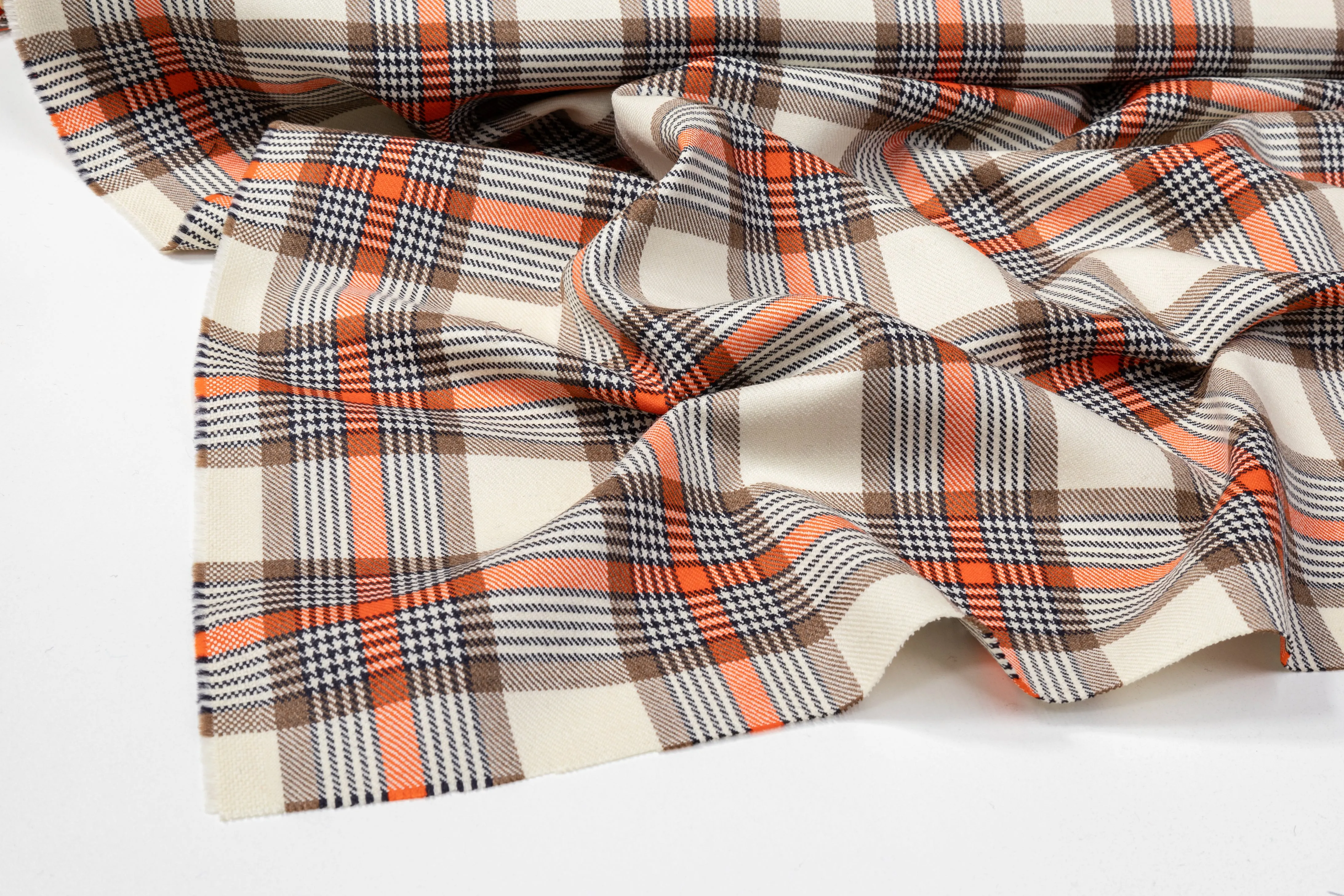 Checked Italian Wool Suiting - Orange / Brown / Ivory