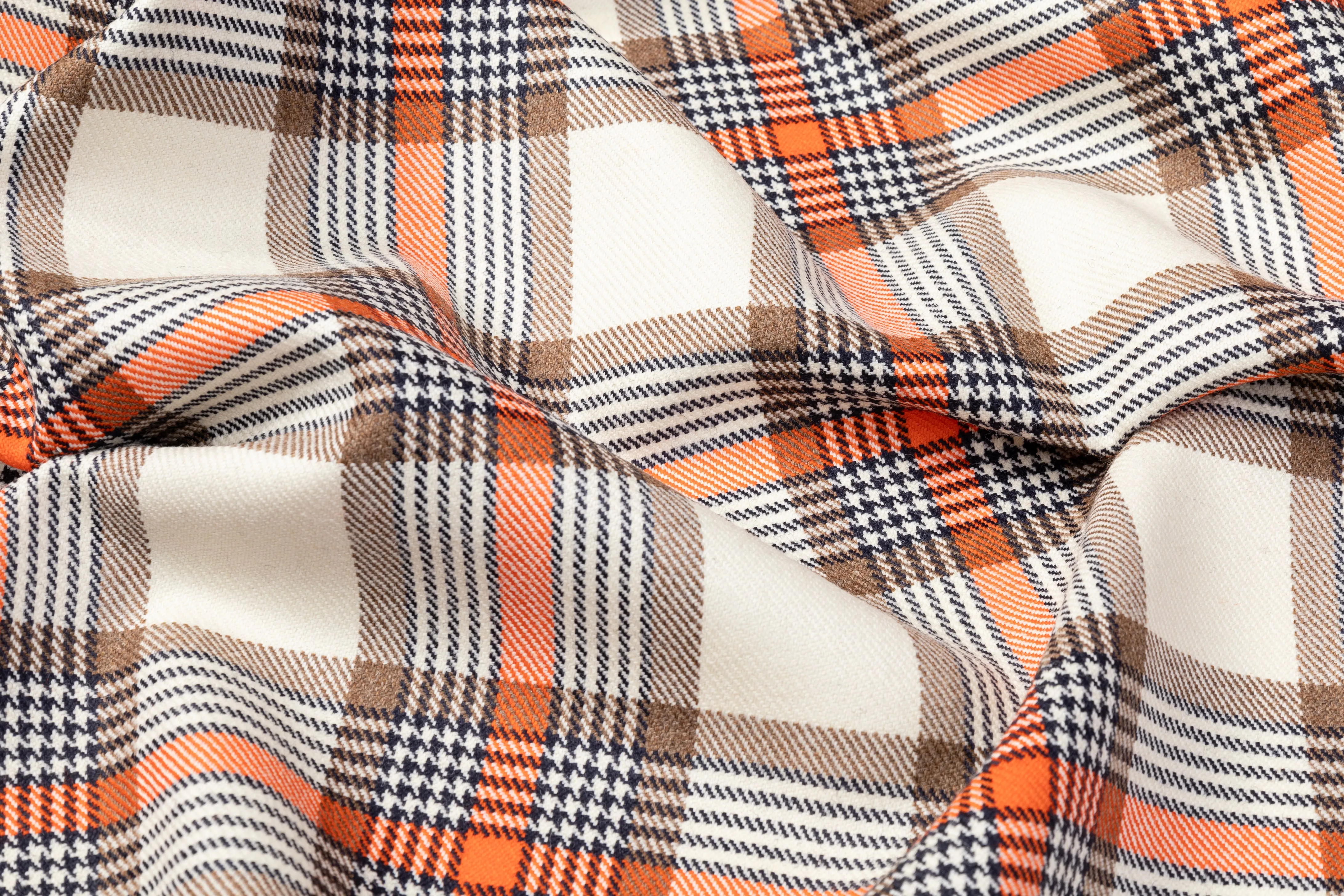 Checked Italian Wool Suiting - Orange / Brown / Ivory