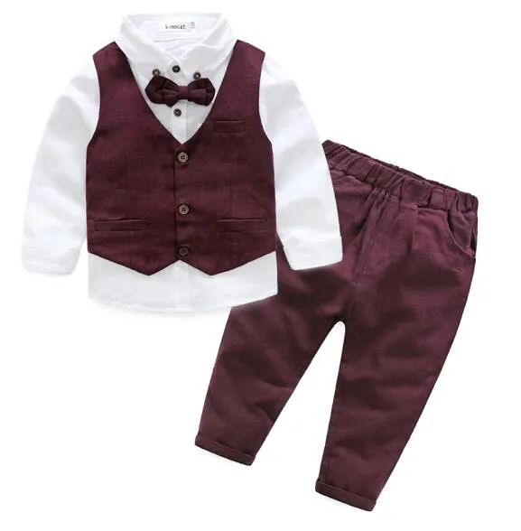 Children clothing gentleman kids clothes shirt vest pants and tie party boys clothing 3pcs/set