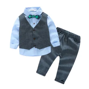 Children clothing gentleman kids clothes shirt vest pants and tie party boys clothing 3pcs/set