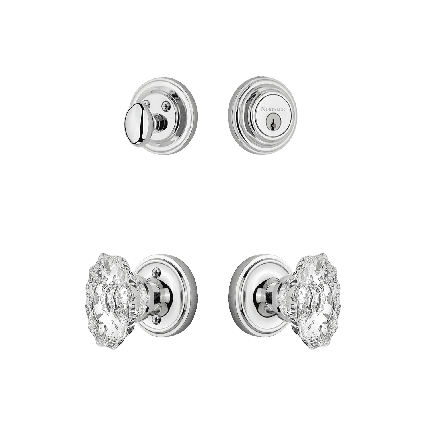 Classic Rosette Entry Set with Chateau Crystal Knob in Bright Chrome