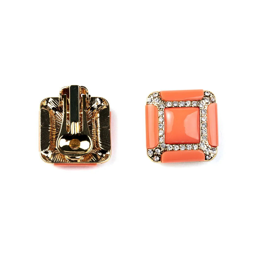 Coral Square Clip Earrings