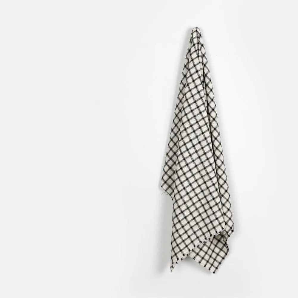 Crepe Check Wool Blend Suiting - Ivory / Black