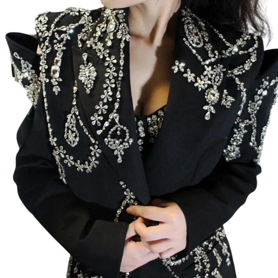 Crystal Beaded Hollow Out Blazer