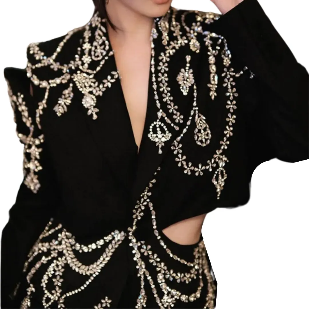 Crystal Beaded Hollow Out Blazer