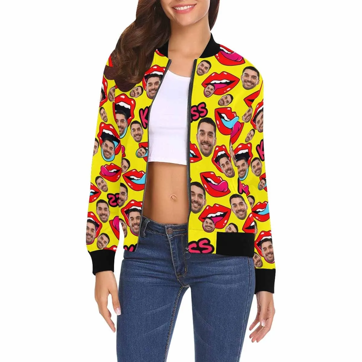 Custom Boyfriend Face Lips Women's Casual Jacket